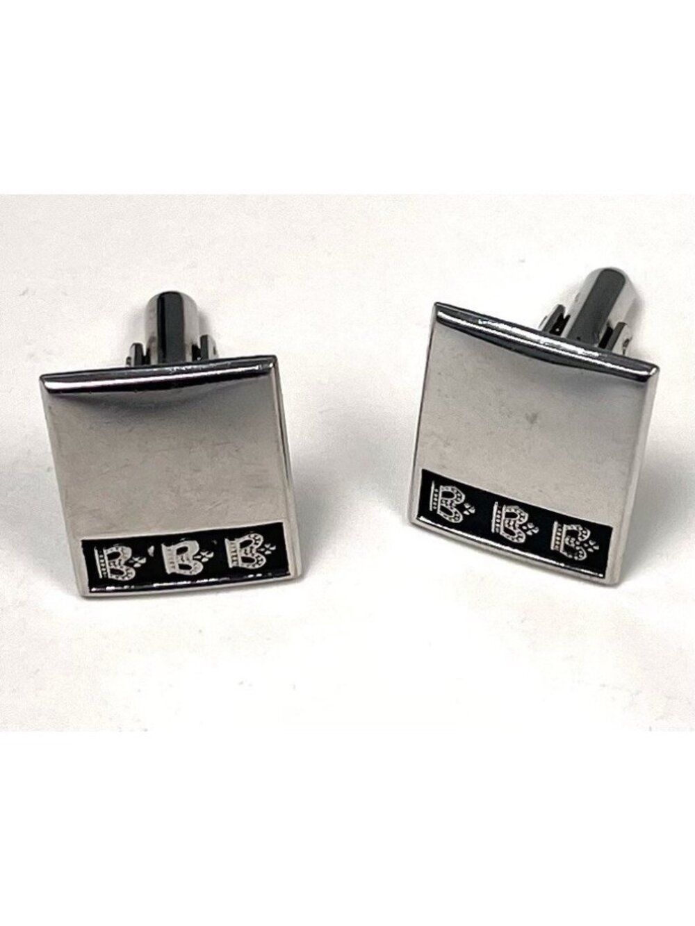 VTG MCM Set 2 Silvertone Rectangular Royal Imperial Triple Crown CUFFLINKS EUC